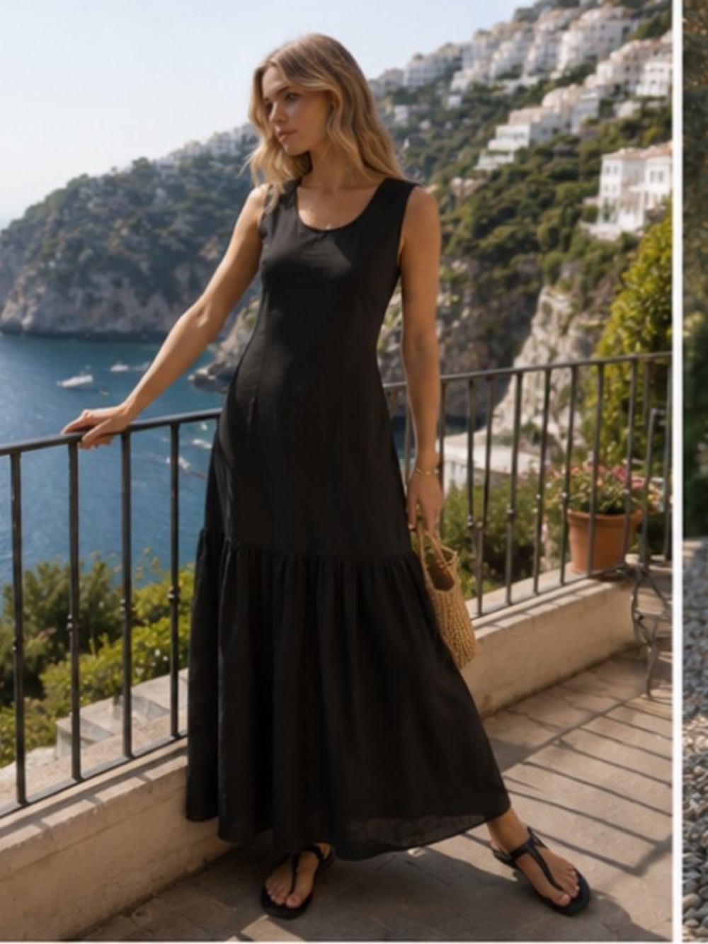 Sleeveless Black Maxi Dress with Tiered Skirt - Picture 6 of 11